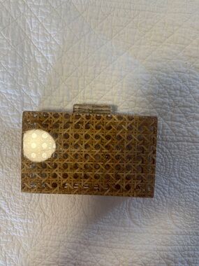 Woven Rattan Acrylic Clutch - Brown